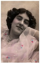 1910s Glamour Lady Hand-Tinted Art Nouveau Vintage Postcard PM Hungary
