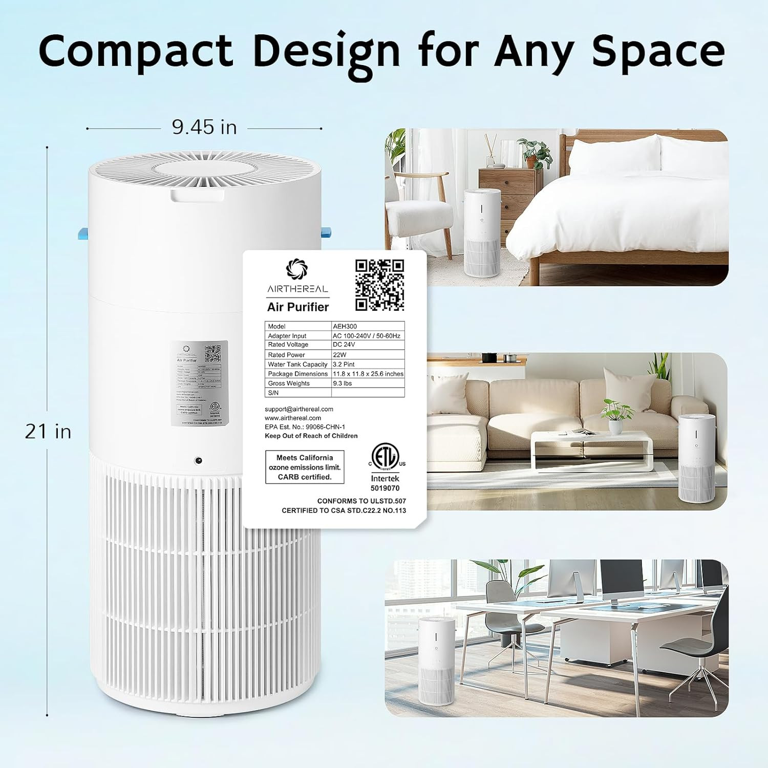 AEH300 2-in-1 Air Purifier & Humidifier for Large Rooms - Quiet & Efficient