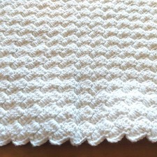 Baby Blanket- Hand Made - White Thick Crochet - Lapghan Excellent 49"x54"