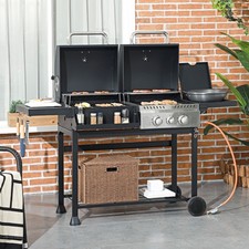 Image of Dual Fuel BBQ Grill, Charcoal 2+1 Gas Burner Barbecue Grill with Thermometer