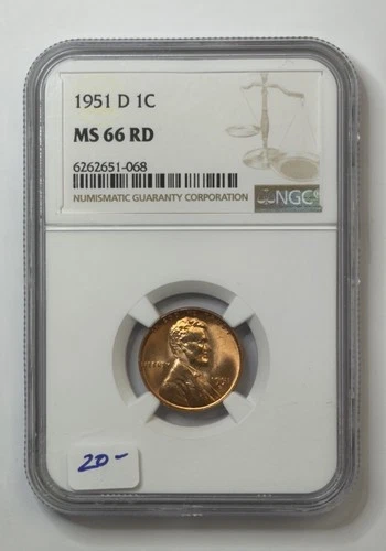 1951-D 1c Lincoln Wheat Cent Penny NGC MS66 RD ** BT1068