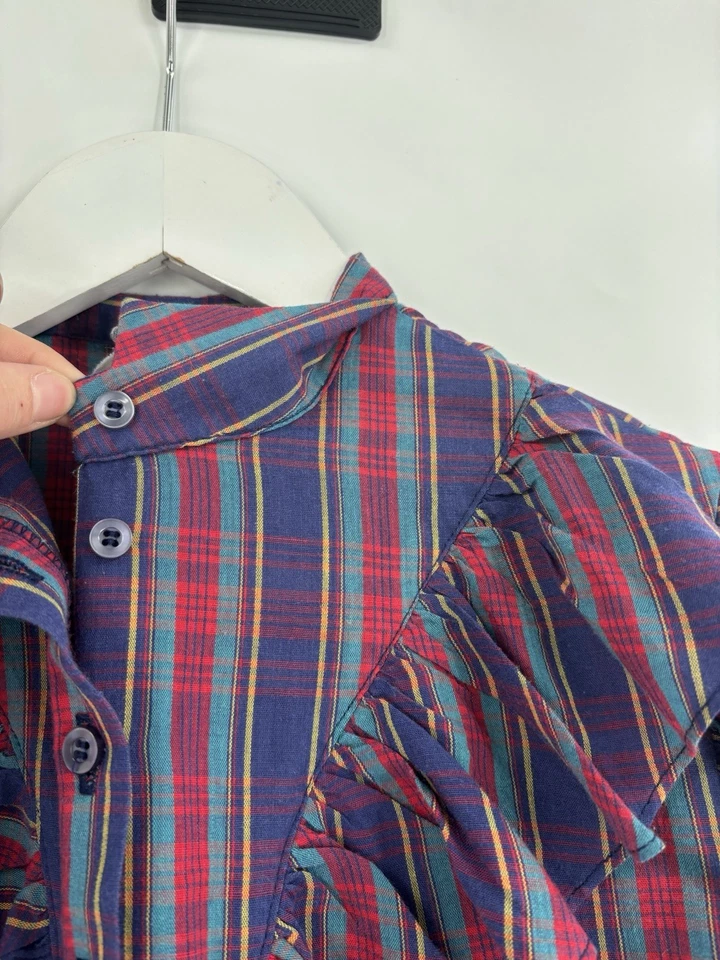 Vintage JT Casuals Button Up Blouse Womens Small Purple Red Long Sleeves Ruffles - Image 4 of 4