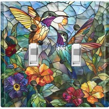 Metal Light Switch Outlet Cover Wall Plate Stained Glass PRINT Birds AML109