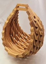 Vintage Geometric Natural Wood Block Basket 15.5"T