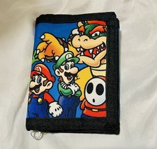 Super Mario Bros Trifold Characters Canvas Video Games Wallet Blue