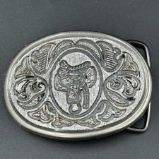 Vintage Avon Saddle Belt Buckle Western Cowboy Silver Tone Horse USA