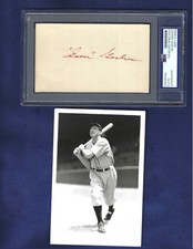 Goose Goslin Washington Senators Baseball Autographed 3x5 Card & Photo PSA SLAB