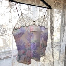 Lucie Ann Floral Lace Camisole Women 36 USA Made Pastel Roses Hydrangea