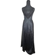 Vtg Cachet XS/S Sheer Black Lace Satin Full Slip Dress Nightgown Whimsigoth Y2k
