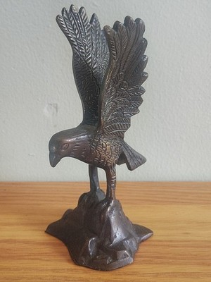 Vintage Brass American Eagle taking Flight Off Rock Patriotic 6 3/8  Tall Statue