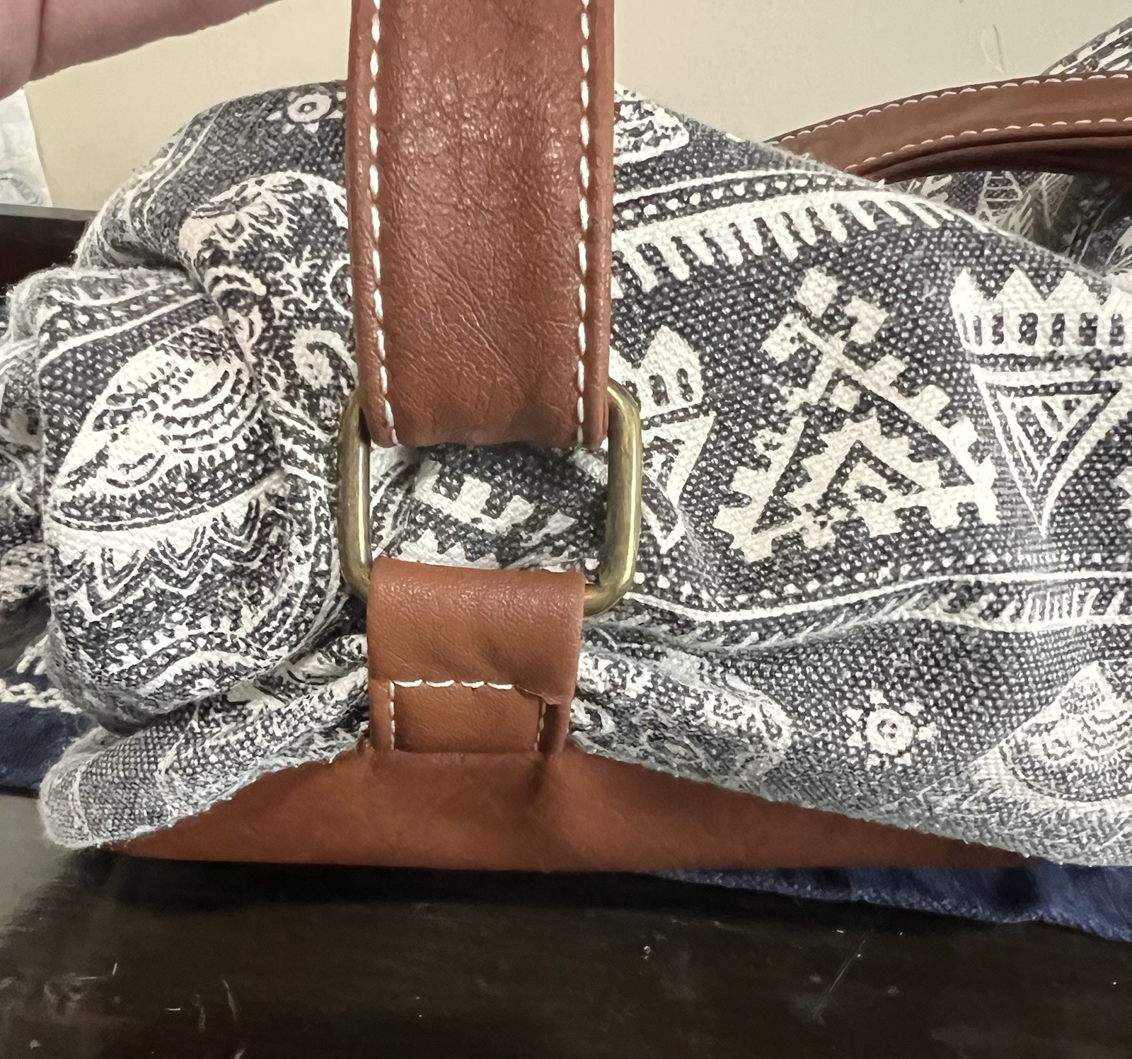 Elephant Print Drawstring Canvas Backpack Dk Gray… - image 14