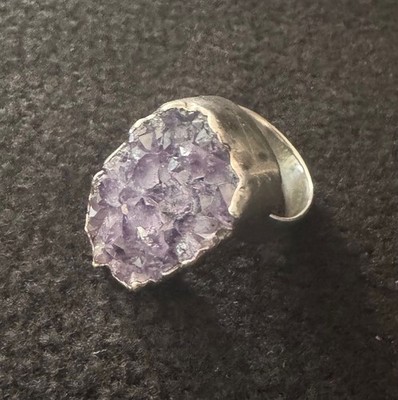 Amethyst Silver Ring Rectangular Shape Purple Faceted Stone Adjustable Size