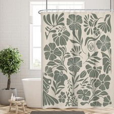 Sage Floral Shower Curtain, Botanical Leaf 60"W x 72"L Pack of 1 Green Boho