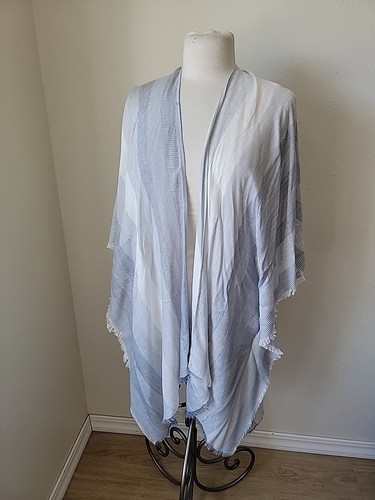 CJ Banks Strickjacke Überwurf Kimono Strand maritim blau weiß Fransen Kreuzfahrt Einheitsgröße - Bild 1 von 10
