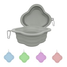 Gavpepy Dog Bowls Pet Collapsible Bowl Slow Feeder Outdoor, Travel Gray 