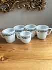 Pyrex Coffee Mugs AND CREAMER OLD TOWN BLUE ONION Milk Glass Vintage Pyrex
