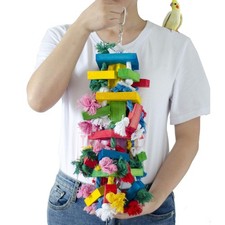 Bird Block Knots Tearing Toy- 19.7 inch Multicolored Natural Wooden Parrot Ch...