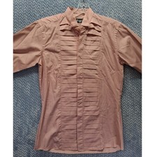 Vintage By Koppan Mens Mauve Pink Pleated Bib Tuxedo Shirt 15.5 33/34