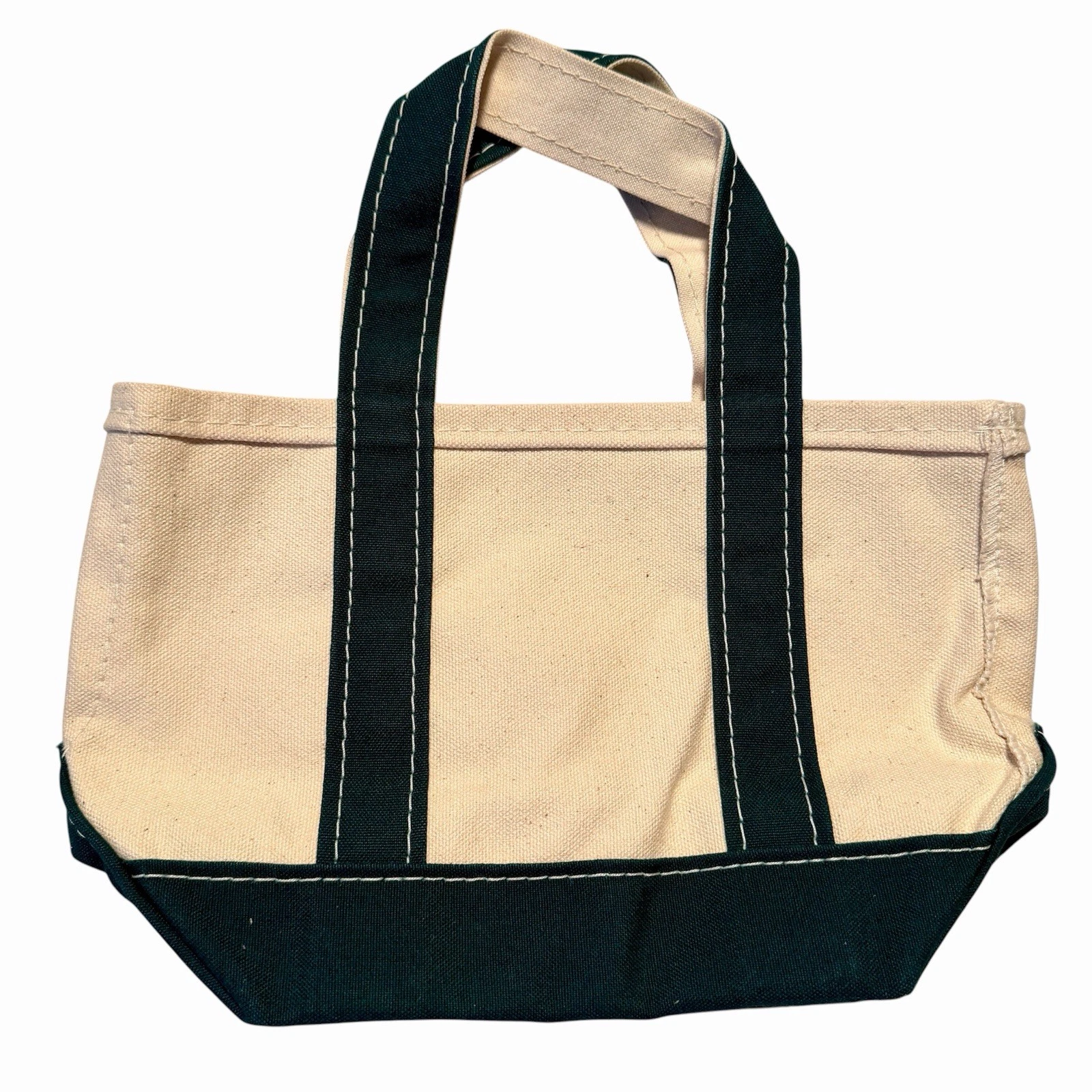 Vintage LL Bean Mini Boat And Tote Bag Canvas & Green Handles