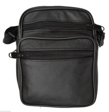 Small Leather Cross Body Shoulder Organizer Multiple Pockets Black