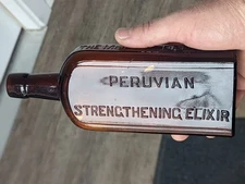 Peruvian Elixer McPIKE Drug Kansas City Amber Flask Bottle Druggist Whiskey