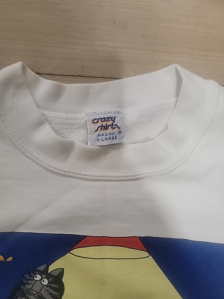 Sudadera De Colección Crazy Shirts B Kliban Hawaii Cat 2 Caras XL BLANCA Las Vegas Foto 4 de 4