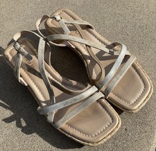 Donald Pliner Rosalie Sandals Woven Size 6.5 Silver Gold Metallic Block Heel