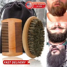 Boar Bristle Beard Mustache Comb Wood Set Handle Hair Brush Shaving Tool For Men