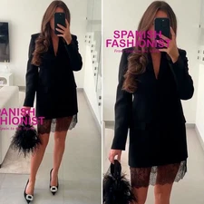 ZARA WOMAN FW25 BLACK ZW COLL LIMITED EDITION LACE BLAZER DRESS 9263/199/800