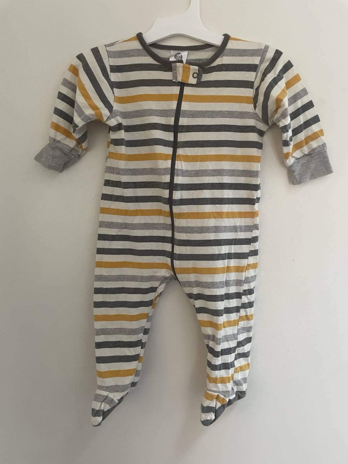 Gerber Baby Boy Striped 100% Cotton Zip-Up Long Sleeve 1-Piece Cream Yellow 6-9M
