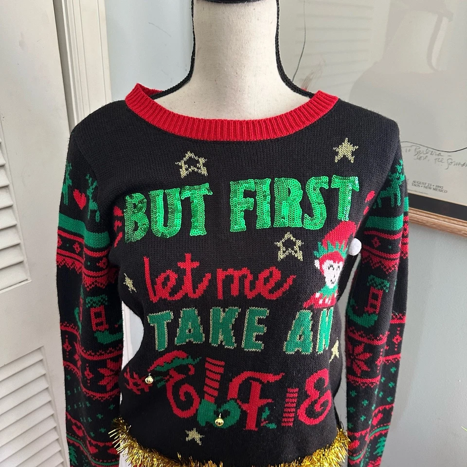 NO LIMITS Suéter Mujer Mediano Feo Navidad Guirnalda Campanas Lentejuelas Vacaciones Foto 4 de 4