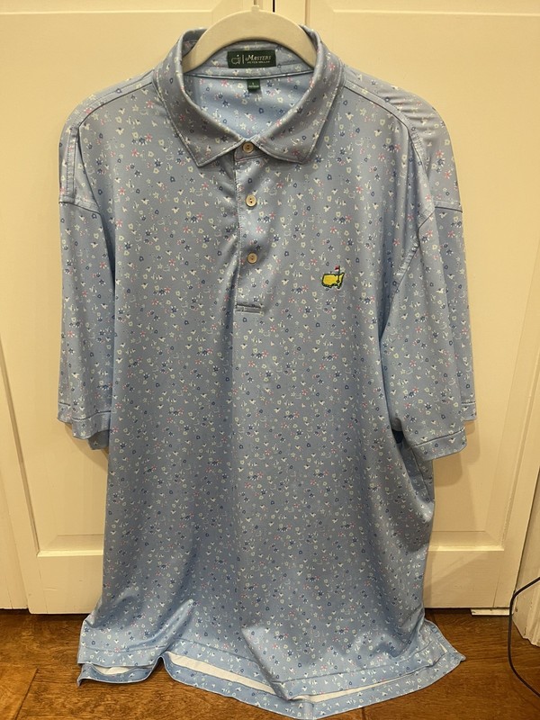 Masters Peter Millar Performance Tech Polo - Light Blue Floral/Logo/Caddy Large