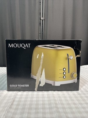Gold 2 Slice Toaster Wide Slot Stainless Steel, 6 Settings, Bagel, Defrost, Open