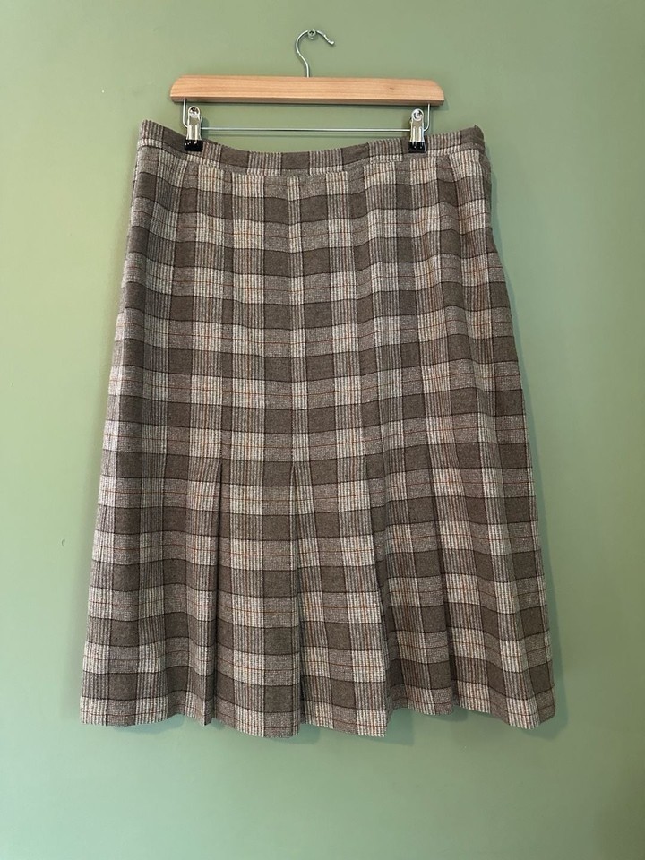 Harridex Melbourne Plaid Pleated Skirt Size XL Brown Wool Blend