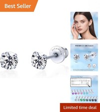 Stylish 20G Screw Back Titanium Stud Earrings with Zirconia for Comfortable Wear