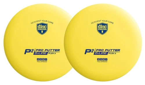Discmania D-line P2 Flex 2 Disc Golf Putter - Pack of 2 (Yellow, Right-Handed...