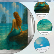 Mermaid Ocean Shower Curtain - Nautical Art for Bathroom Decor