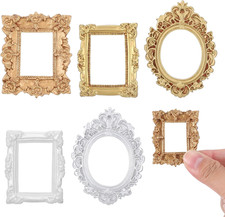 5PCS Miniature Dollhouse Photo Frames Vintage Gold  Silver Wall Desktop Decor