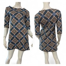 DENNY ROSE Vestito abito beige panna azzurro nocciola fantasia quadri Tg S