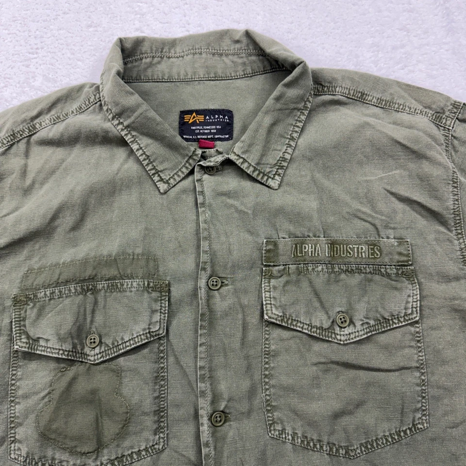 Camisa Alpha Industries Para Hombres Verde Oliva Manga Corta Con Botones 3XL Foto 2 de 4