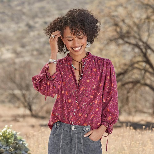 Sundance Catalog Dorothea Bloom Top Petunia Floral Sz L
