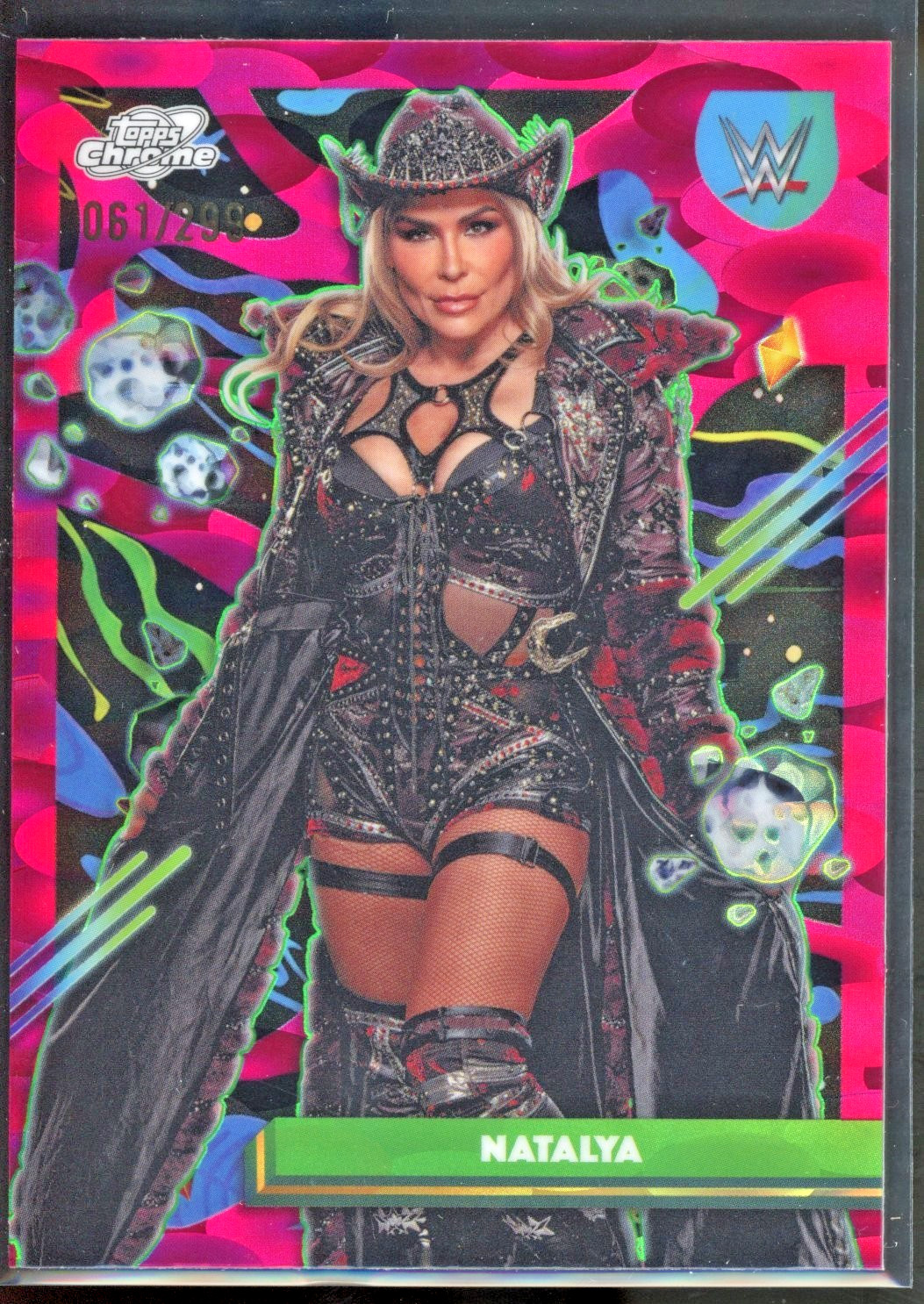 2026 Topps Chrome Cosmic WWE #29 Natalya Magenta Cosmos Refractor /299