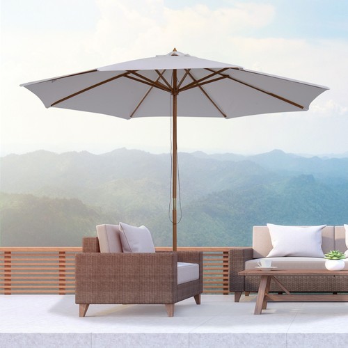 (3m) Fir Wooden Garden Parasol Bamboo Sun Shade Patio Outdoor Umbrella Canopy - Picture 12 of 12