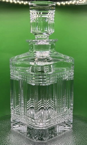 RARE Ralph Lauren Decanter Glen Plaid Pattern Crystal Decanter Bottle 9 1/2”