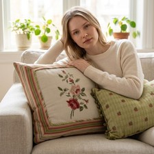 Vintage Romantic Floral Pillow Set Embroidered Cottagecore French Country Decor