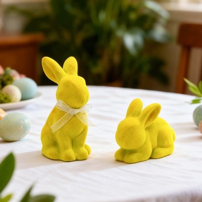 Harz Osterhase Set mit Plüsch Oberfläche für fröhliche Wohn- und Bürodekora