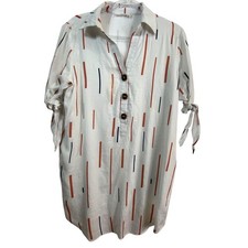 White Striped Button-Down Shirt Dress Size Medium Classic Preppy Casual Y2k Cute