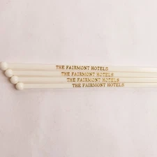 Vintage  The Fairmont Hotels White Plastic Swizzle Drink Stir Stick 4 Pcs