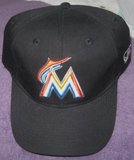 Miami Marlins Strapback Hat Team MLB Black With Dual Embroidery