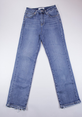 Size 1 Risen Jeans High Rise Ankle Crop Straight Leg Distressed Denim Womens